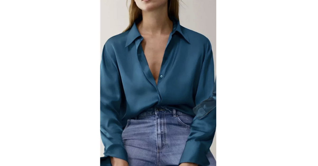 Chemise femme satin Bleu canard L Atelier des Parisiennes